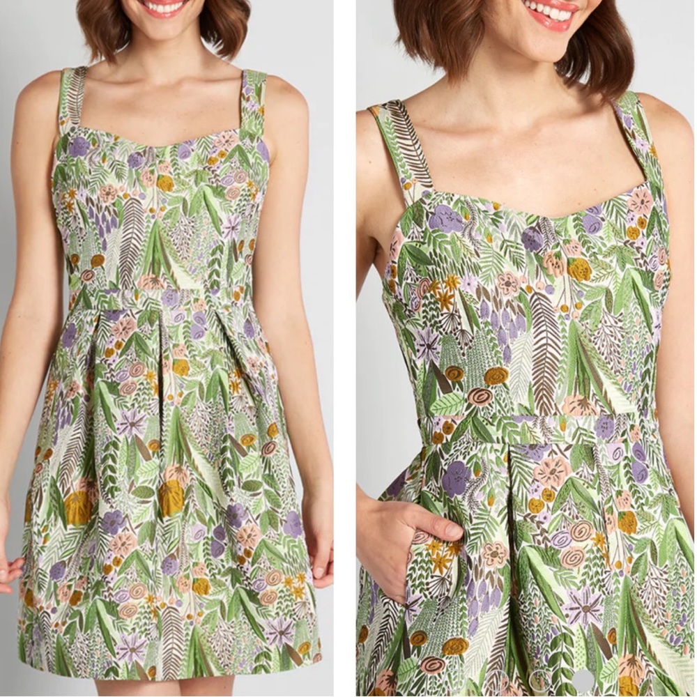 ModCloth NWT A Spring Garden Fling Fit and Flare‎ Jacquard Dress Size 6